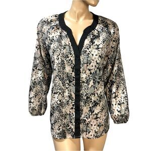 Calvin Klein Blouse Button Front 3/4 Sleeve Abstract Animal Print Women's Size M